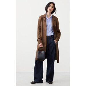 Banana Republic Womens Vegan Suede Long Wrap Coat Size 8 Petite 8P Brown FA NWT